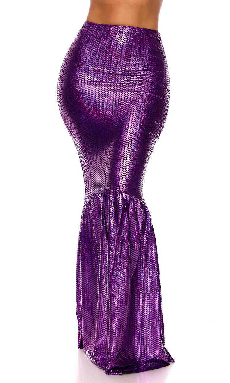 Forplay Mermaid Skirt with Hologram Finish â€“ High Waist for Slim Fit â€“ Fish Scale Fin Costume for Women â€“ Halloween Maxi Skirt Costume, Turquoise, Purple, S/M - Image 1
